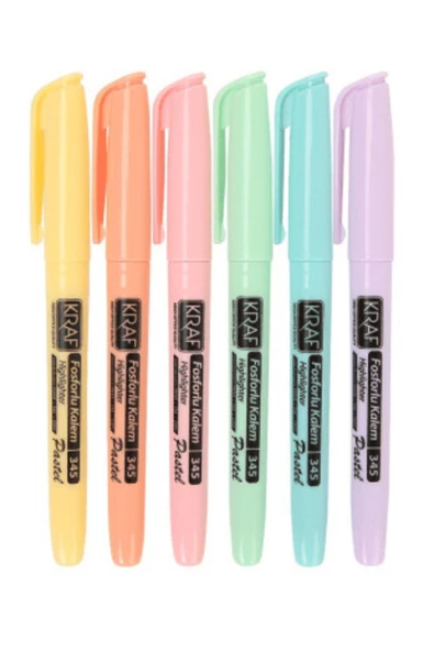 KRAF Pastel Fosforlu Kalem Cep Tipi 6 Renk Set ürün görseli 1