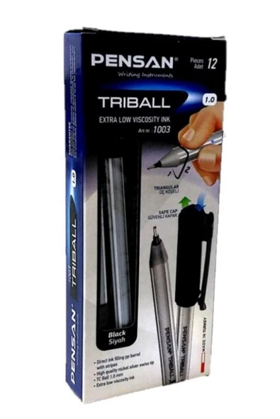 Pensan Tükenmez Kalem Triball 1.0 Mm Bilye Uç Siyah 12 Li 1003 - 12'li Paket ürün görseli 1