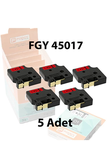 FOOGY Dymo D1 Muadili Etiket Plastik Kırmızı - 12 mm x 7 mt - 45017 - Eko Paket 5 li ürün görseli 1