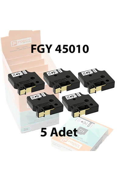FOOGY Dymo D1 Muadili Etiket Plastik Şeffaf - 12 mm x 7 mt - 45010 - Eko Paket 5 li ürün görseli 1