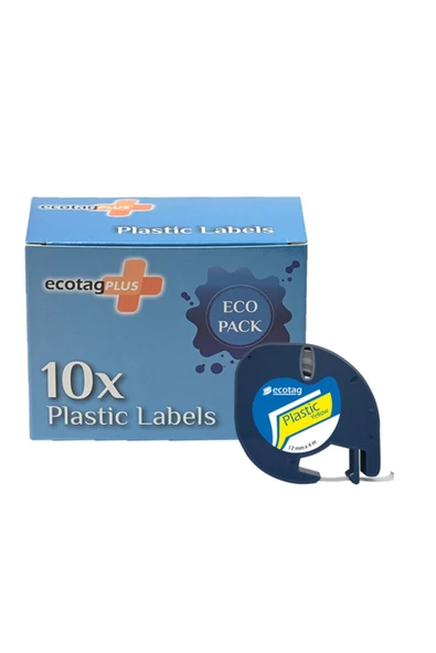 ECOTAGPLUS Dymo Letratag Muadili Thermal Plastik Şerit Etiket Sarı 10'lu ürün görseli 1