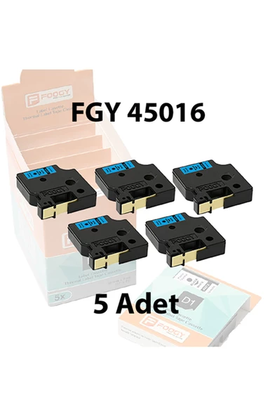 FOOGY Dymo D1 Muadili Etiket Plastik Mavi - 12 mm x 7 mt - 45016 - Eko Paket 5 li ürün görseli 1