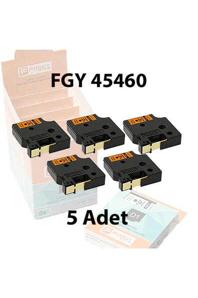 FOOGY Dymo D1 Muadili Etiket Plastik Turuncu - 12 mm x 7 mt - 45460 Eko Paket 5 li ürün görseli 1