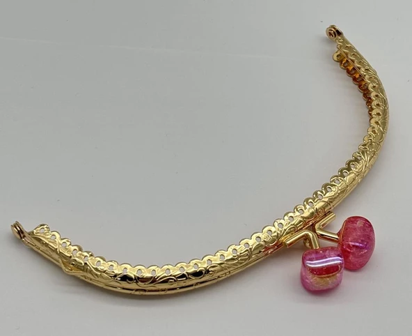 Angel Çanta Aksesuar 15.5 cm Light Gold Oval Cüzdan Çanta Klipsi Bursu Koyu Pembe ürün görseli 1