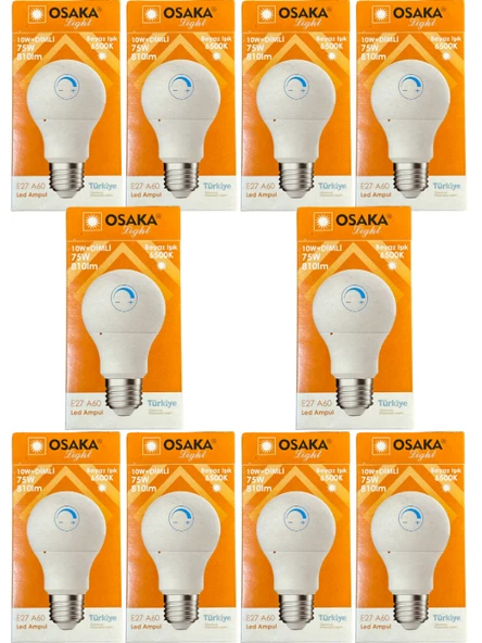 Osaka 10W (75W) 6500K (Beyaz Işık) E27 Duylu Dim Edilebilir Led Ampul (10 Adet) ürün görseli 1