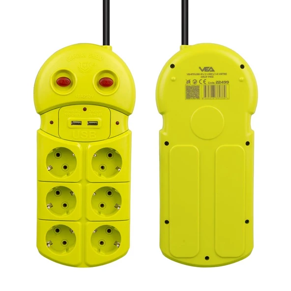 Vea Ve-970USB 6 Lı 2 Usb Li 1.5 Metre Grup Priz Uzatma Kablosu 3680 Watt 16 Amper Hızlı Şarj Özellikli ürün görseli 1