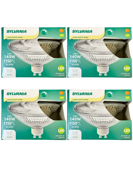 Sylvania 13W (140W) 3000K (Sarı Işık) GU10 Duylu Dim Edilebilir Led Spot Ampul (4 Adet) ürün görseli 1