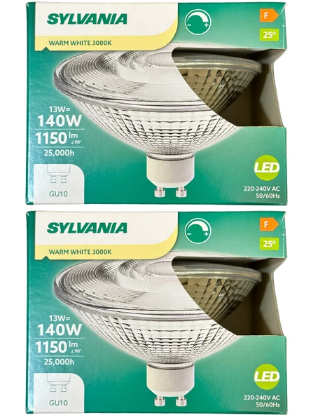 Sylvania 13W (140W) 3000K (Sarı Işık) GU10 Duylu Dim Edilebilir Led Spot Ampul (2 Adet) ürün görseli 1