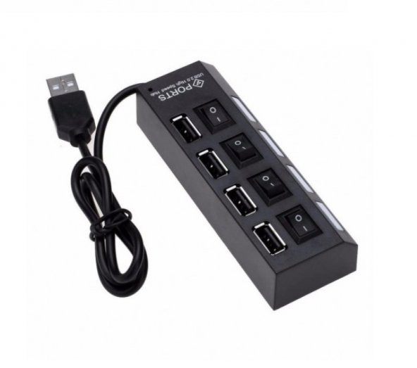 HADRON HR102 IŞIKLI ANAHTARLI SİYAH 4 PORT USB 2.0 HUB ÇOKLAYICI ürün görseli 1