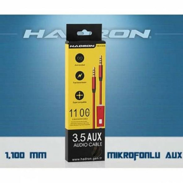 HADRON HD4309 MİKROFONLU AUX KABLOSU 1.1 METRE ürün görseli 1