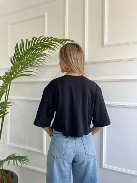 Kadın Basic Crop Tshirt - Resim 3