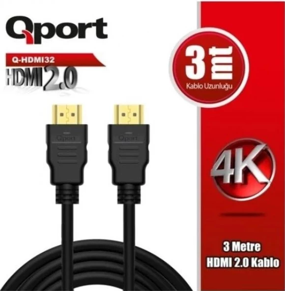 Qport Q-HDMI32 3M HDMI KABLO Altın Uçlu 3 Metre 4K Hdmı 2.0 VERSİYON Kablo ürün görseli 1