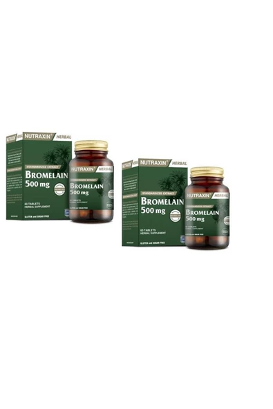 Nutraxin Herbal Bromelain 500 Mg Ananas 60 Tablet x 2 li Avantaj Paketi ürün görseli 1