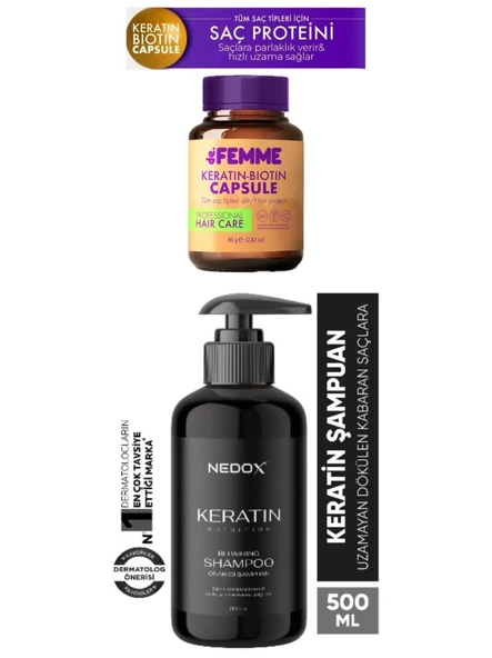 De Femme Saç Bakım Proteini+Nedox Yıpranmış Saçlar Için Keratinli Saç Bakım Şampuanı 500 ml ürün görseli 1