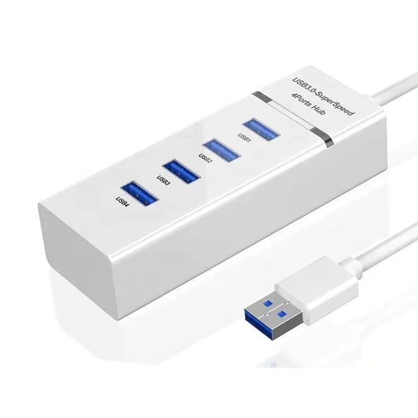 Çok Amaçlı 4 Port Girişli Güçlü Usb 3.0 Port Çoklayıcı Hızlı Aparatı  Beyaz ürün görseli 1