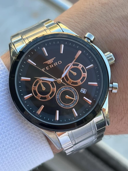 Ferro Çelik Kordon İç Fonksiyonları Aktif Chronograph 30 Mt Su Geçirmez Erkek Kol Saati EFM.1367.J2 ürün görseli 1