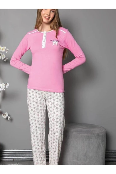 - Pembe yıldız desen penye pijama takımı- M Beden ürün görseli 1