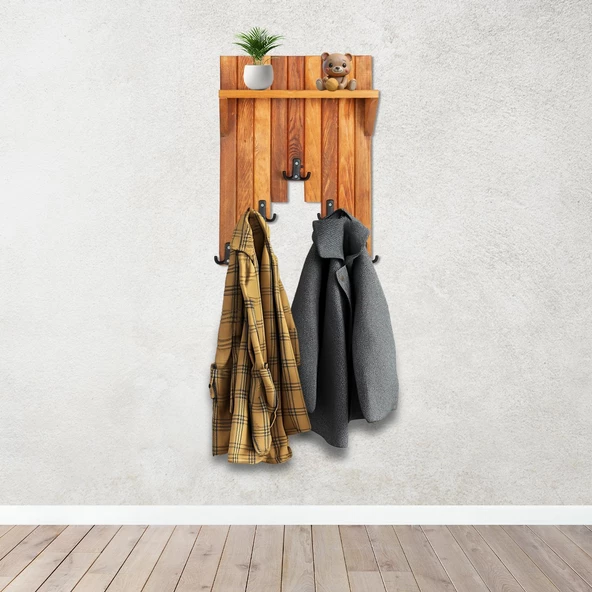 Ahşap Duvar Ve Kapı Askısı Elbise Askılık Raflı Piyano Model 5 Askılı 50x36x9 cm ürün görseli 1