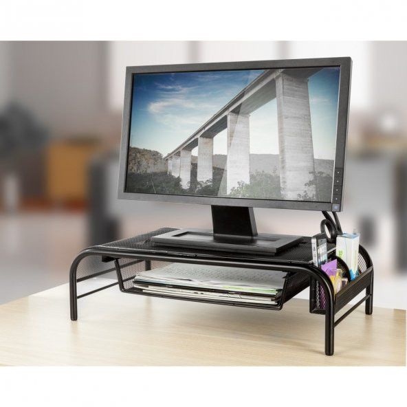 Office Force Raflı Ve 2 Cepli Monitör Ekran Yükseltici Gümüş ürün görseli 1