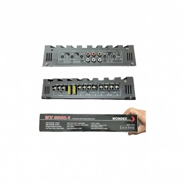 WONDEX WX-3500.4 3000 WAT 4 KANAL PROFESYONEL OTO AMFİ 4X70W RMS 2OHM ürün görseli 1