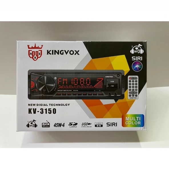 KİNGVOX KV-3150 BT USB SD AUX EQ RENK DEĞİŞTİREBİLEN OTO TEYP ürün görseli 1