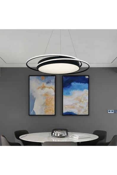 Davul / Sarkıt Avize / 75 cm Çemberli / 3 Renk Işık / Antrasit Gö ürün görseli 1