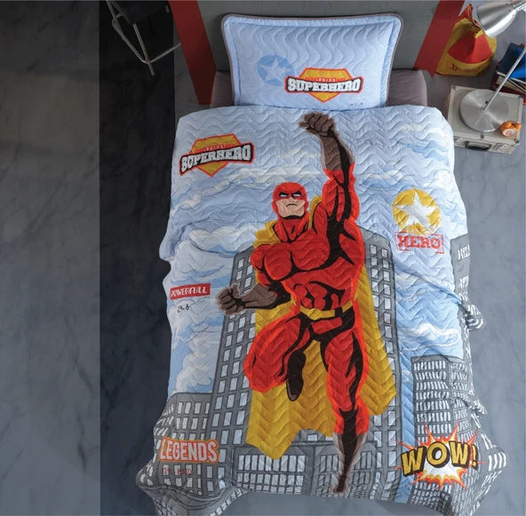 Clasy Tek Kişilik Genç Yatak Örtüsü Superhero Gri ürün görseli 1