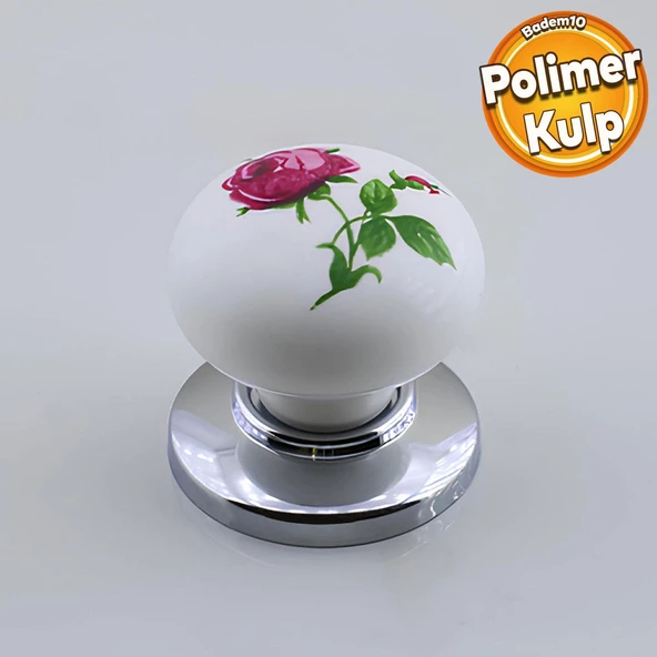 Polimer Düğme Kulp Gül Desenli Krom Tablalı Dolap Mobilya Mutfak Dolabı Çekmece Dolap Kulpu Kulbu ürün görseli 1
