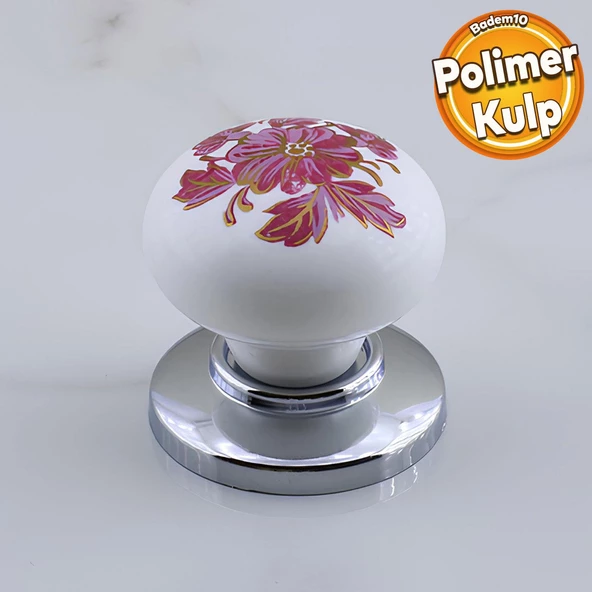 Polimer Düğme Kulp Pembe Desenli Krom Tablalı Dolap Mobilya Mutfak Dolabı Çekmece Dolap Kulpu Kulbu ürün görseli 1