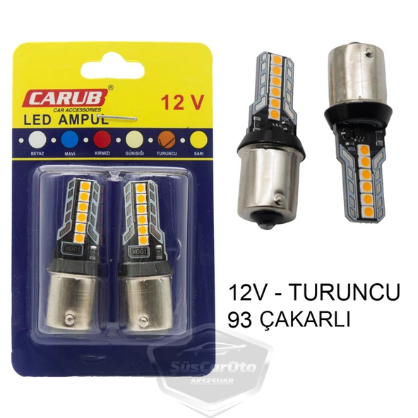 Carub Düz-Çakarlı Park Stop Sinyal Ampulü Tek Duy 12 Led Fren Lambası 12V 93 Turuncu ürün görseli 1