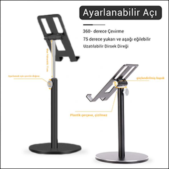 MÜHLEN GL083 - Siyah Katlanabilir, Taşınabilir ve Evrensel Telefon/Tablet Standı ürün görseli 1