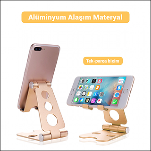 MÜHLEN GL059 - Gold Katlanabilir, Taşınabilir ve Evrensel Telefon/Tablet Standı ürün görseli 1