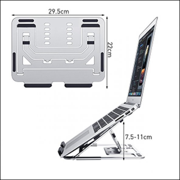 MÜHLEN GL0129 - Gümüş Ergonomik Taşınabilir Alüminyum Dizüstü Bilgisayar Standı ürün görseli 1