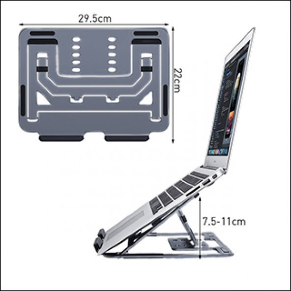 MÜHLEN GL0129 - Koyu Gri Ergonomik Taşınabilir Alüminyum Dizüstü Bilgisayar Standı ürün görseli 1