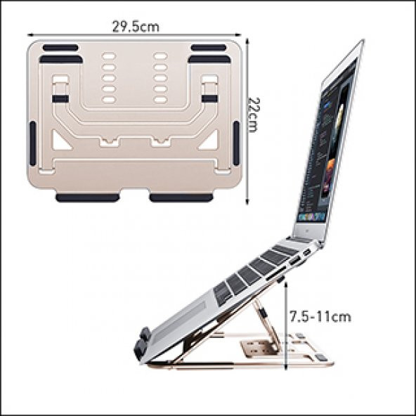MÜHLEN GL0129 - Champagne Gold Ergonomik Taşınabilir Alüminyum Dizüstü Bilgisayar Standı ürün görseli 1