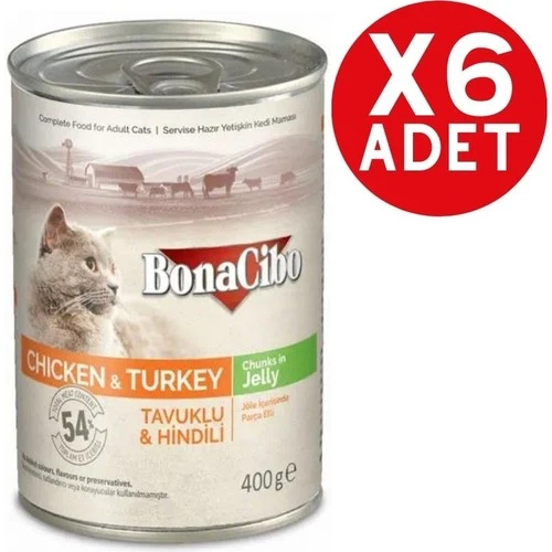 Bonacibo Jöleli Tavuk ve Hindili Yaş Kedi Maması 6 x 400 Gr ürün görseli 1