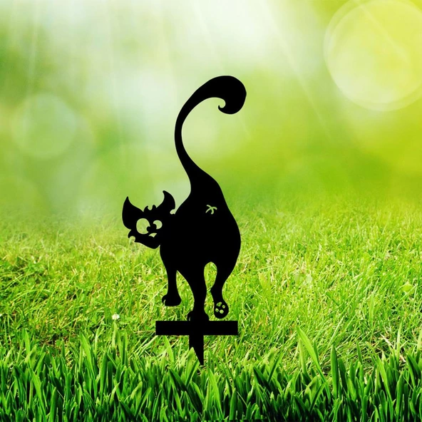 Bahçe Dekoru Lazer Kesim Bahçe Süsü Kedi Bahçe Kazığı ürün görseli 1