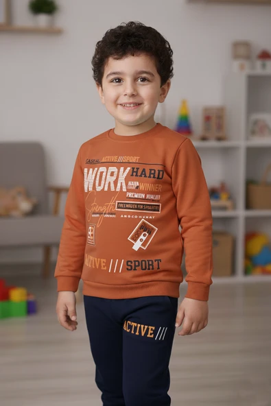 Work Baskılı Erkek Çocuk Eşofman MNK3112 - Resim 11