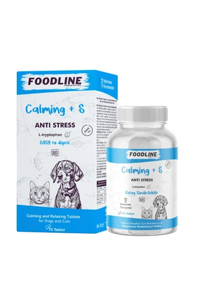 Foodline Calming +S 75 Tablet Kedi ve Köpekler için Rahatlama ve Gevşemeyi Destekleyici ürün görseli 1