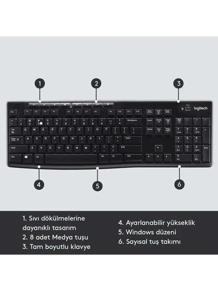 LOGİTECH K270 KABLOSUZ TÜRKÇE KLAVYE - SİYAH - Resim 6