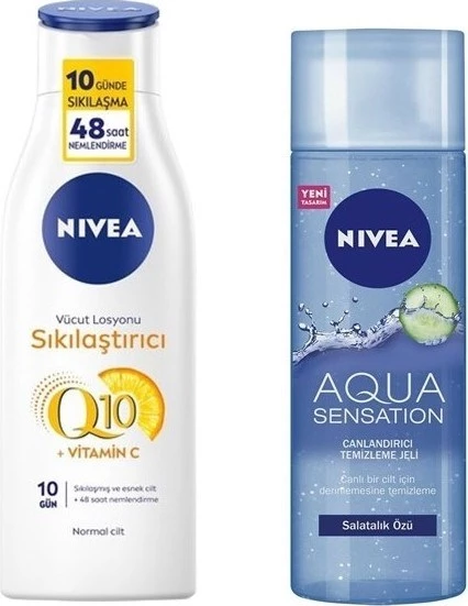 Nivea Aqua Sensatıon Canlandırıcı Yüz Temizleme Jeli 200 ml Q10 Sıkılaştırıcı Vücut Losyonu 250 ml ürün görseli 1
