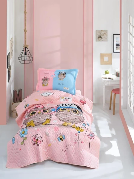 Clasy Tek Kişilik Genç Yatak Örtüsü Puhu v1 Pembe ürün görseli 1