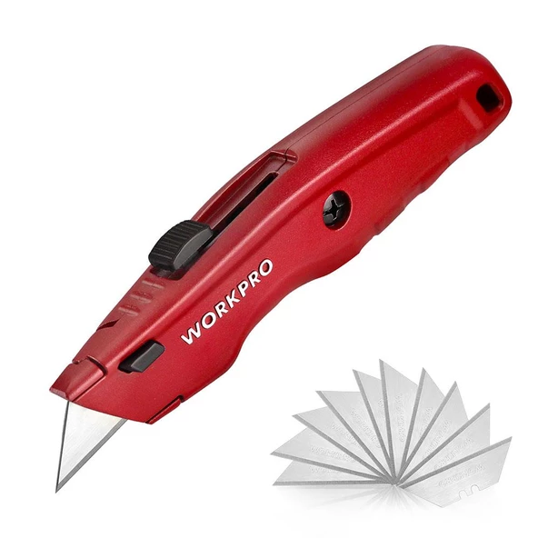 WORKPRO WP213017 Ağır Hizmet Alüminyum Gövde Geri Çekilebilir Rötuş Maket Bıçağı + 3 Adet Yedek Bıçak ürün görseli 1