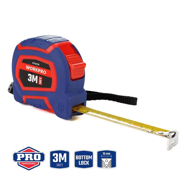 WORKPRO WP261008 3Mx16mm/10Ft. Naylon Kaplama Sarı Çelik Şerit Metre ürün görseli 1