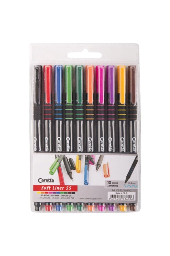 Caretta Softliner Keçeli Kalem 0.4 MM Karışık Renk 10 Lu Paket ürün görseli 1