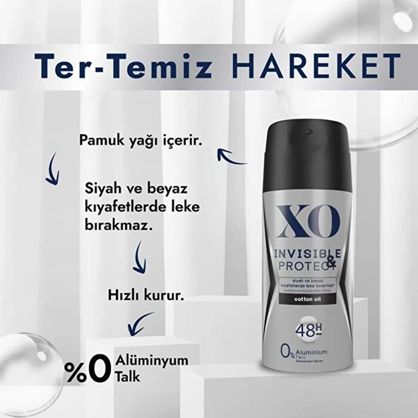 XO Deodorant 150ML Men-Erkek Invisible & Protect - Resim 3