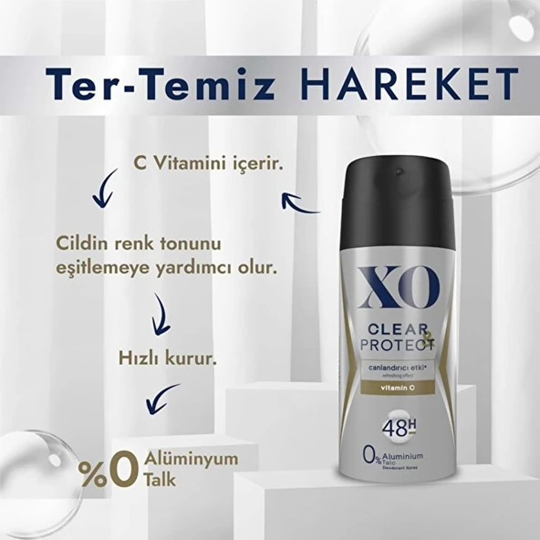 XO Deodorant 150ML Men-Erkek Clear & Protect - Resim 3