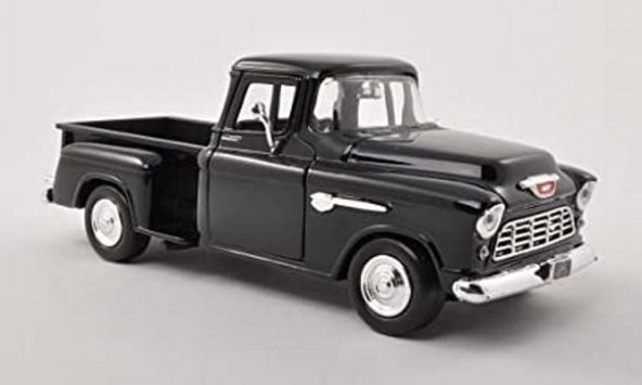 Motor Max 1955 Chevy 5100 Stepside 1:24 Diecast Model Araba Siyah - Resim 4