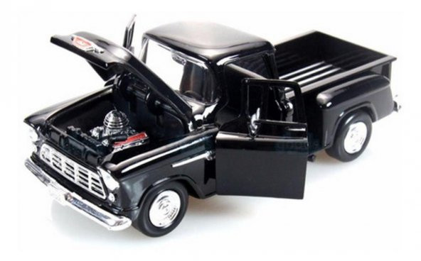 Motor Max 1955 Chevy 5100 Stepside 1:24 Diecast Model Araba Siyah - Resim 2