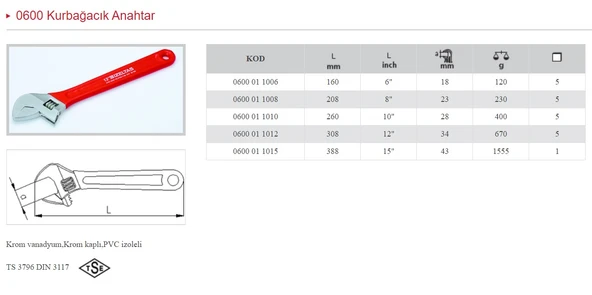 İZELTAŞ 8" KURBAĞACIK ANAHTAR 0600 01 1008 ürün görseli 1